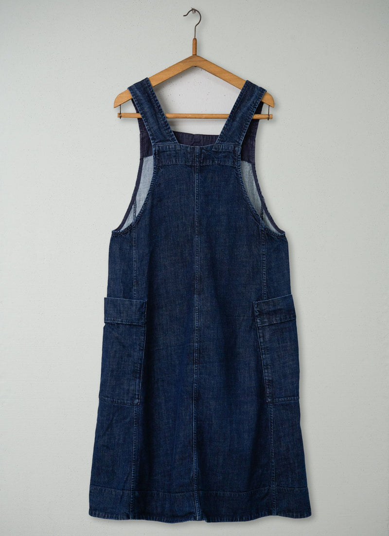Reworn Denim Pinafore Dress Size 12 (1529) | Indigo