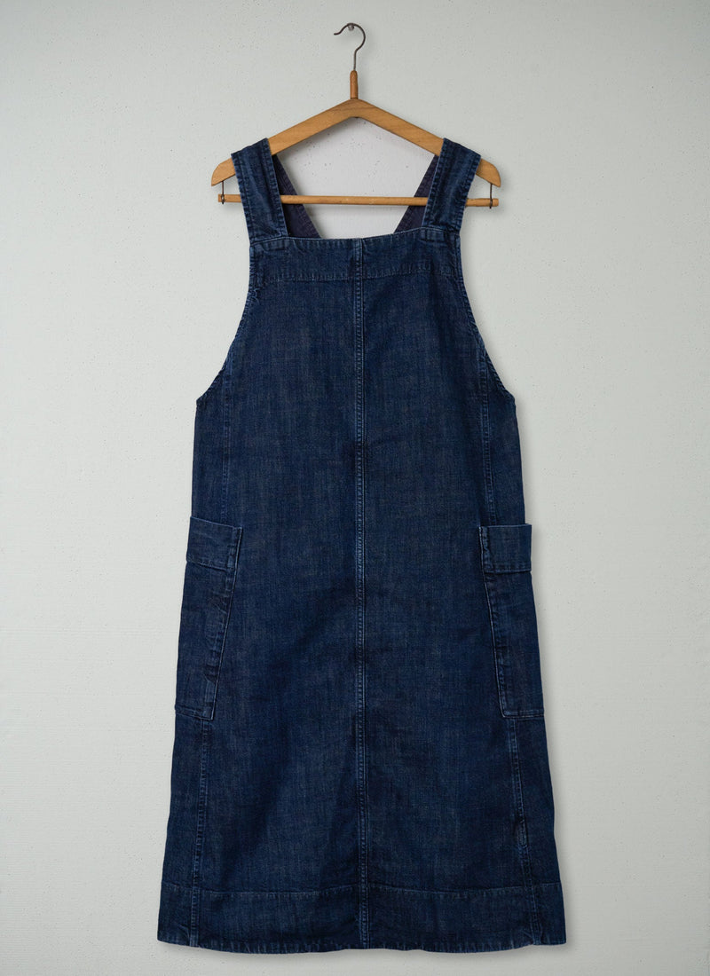 Reworn Denim Pinafore Dress Size 12 (1529) | Indigo