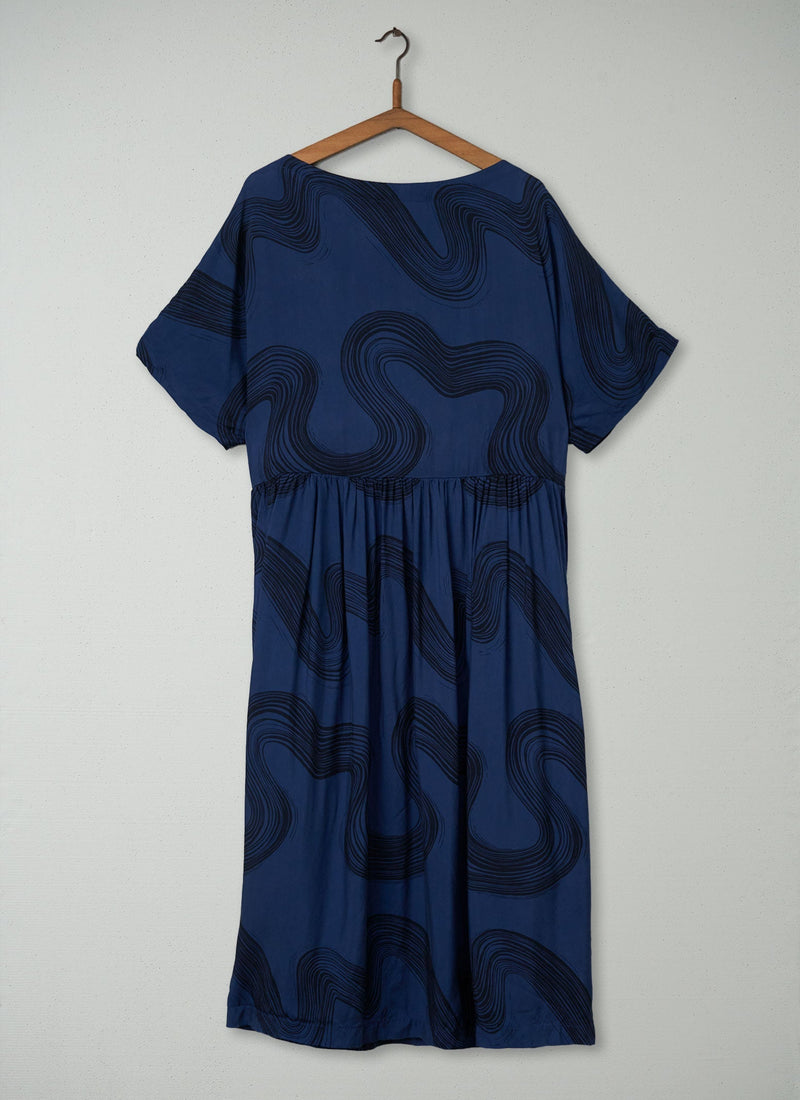 Reworn Print Drape Dress Size 14 (286) | Blue