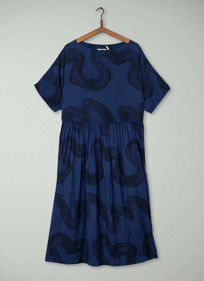 Reworn Print Drape Dress Size 14 (286) | Blue