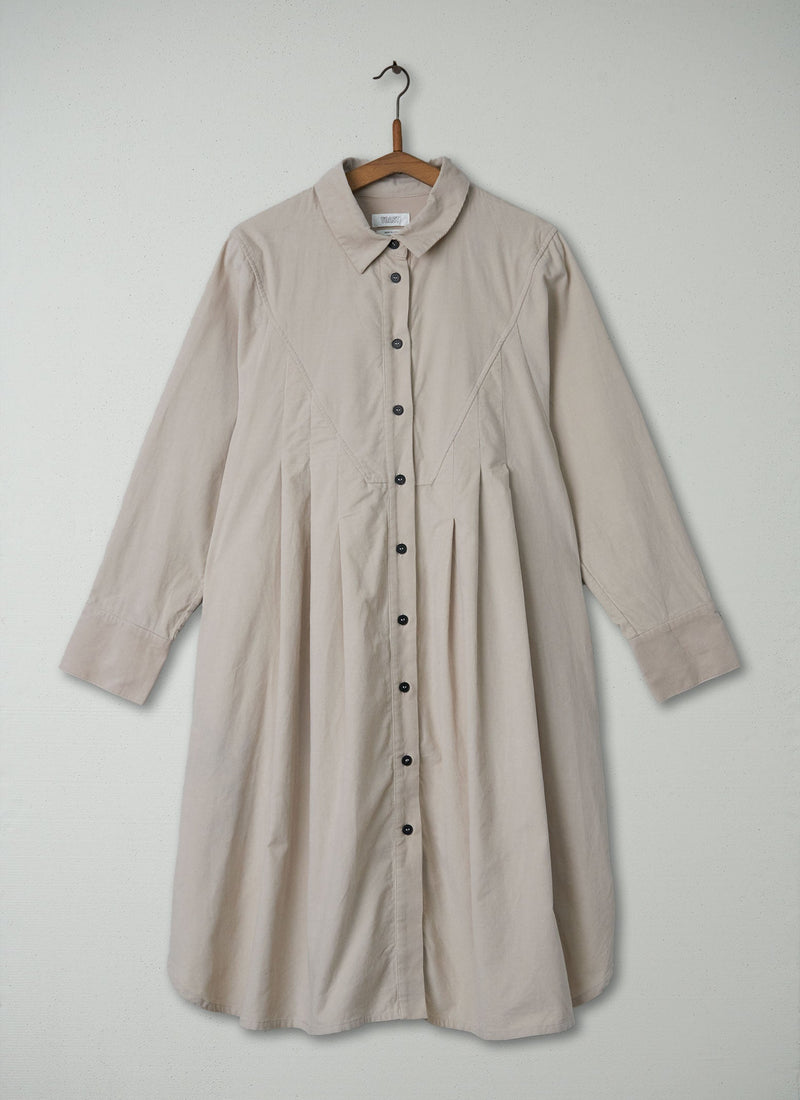 Reworn Needlecord Swingy Shirt Dress Size 14 (351) | Chalk