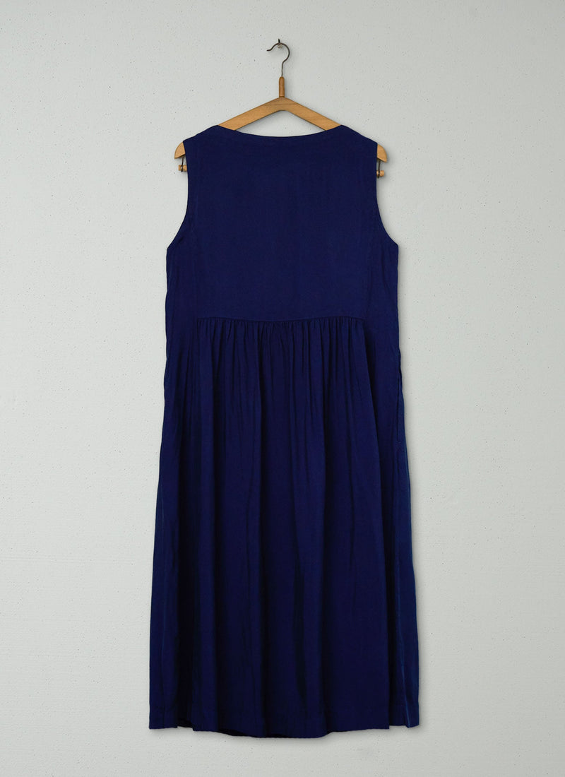 Reworn Gathered Sleeveless Dress Size 12 (1160) | Night Blue