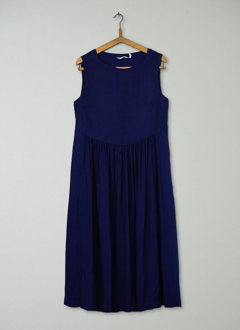 Reworn Gathered Sleeveless Dress Size 12 (1160) | Night Blue