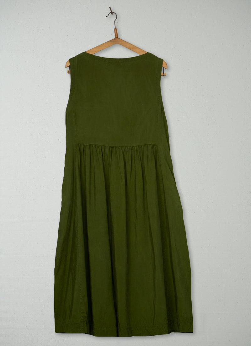 Reworn Gathered Sleeveless Dress Size 12 (1989) | Olive