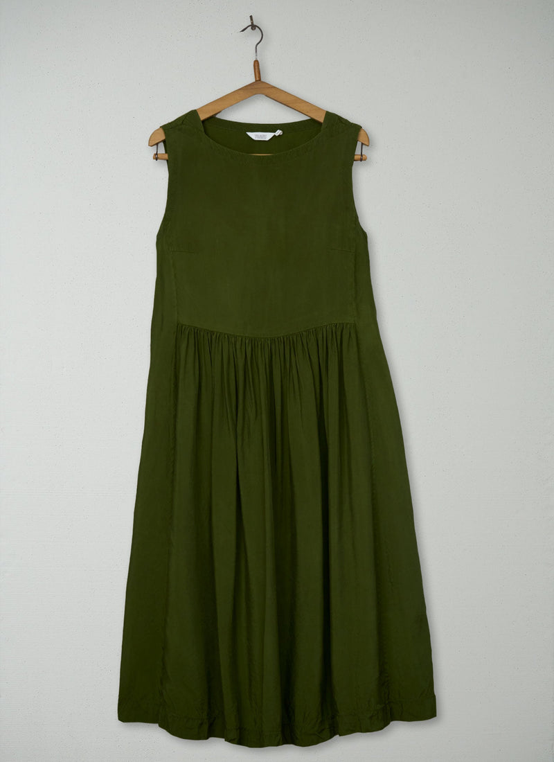 Reworn Gathered Sleeveless Dress Size 12 (1989) | Olive