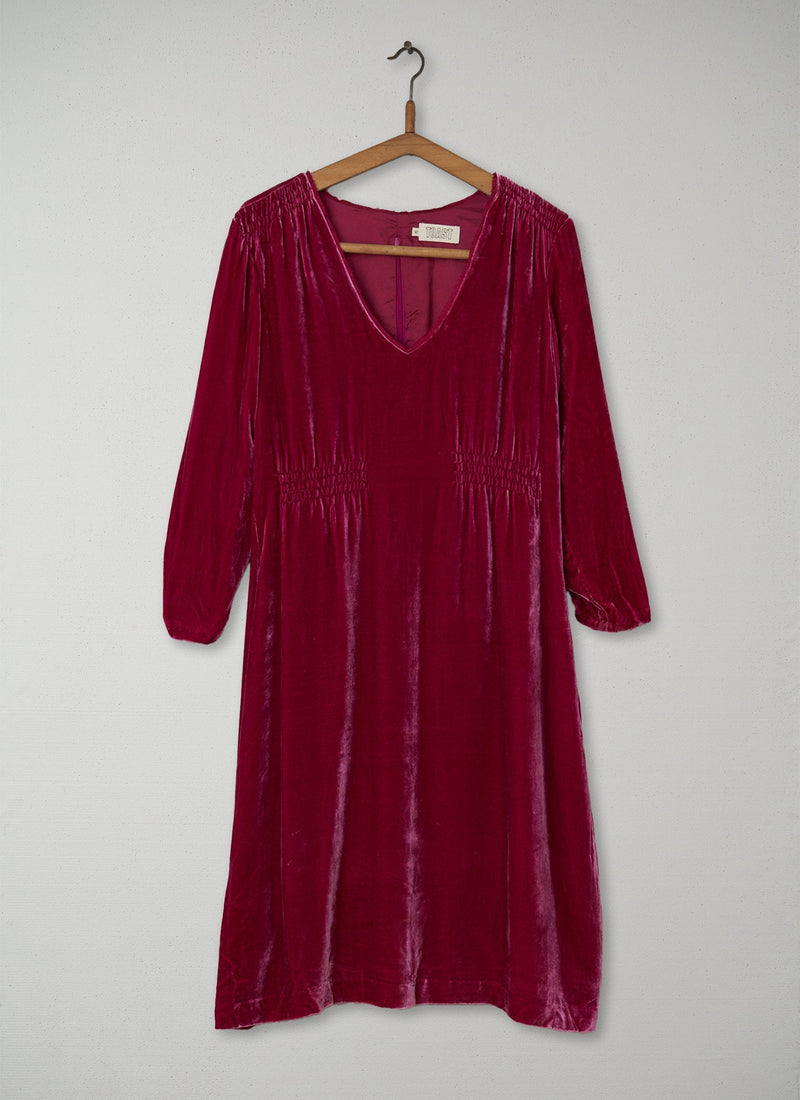 Reworn Silk Velvet Dress Size 12 (076) | Cerise