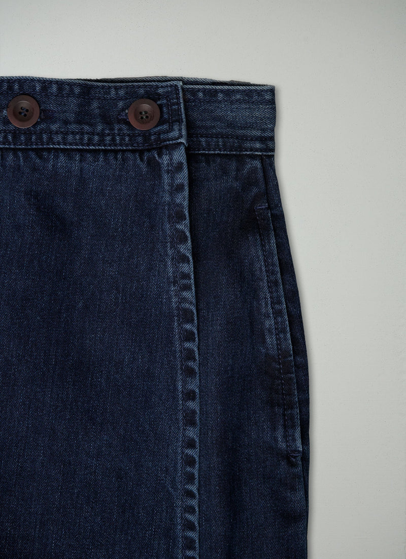 Reworn Denim Wrap Skirt Size 10 (086) | Indigo