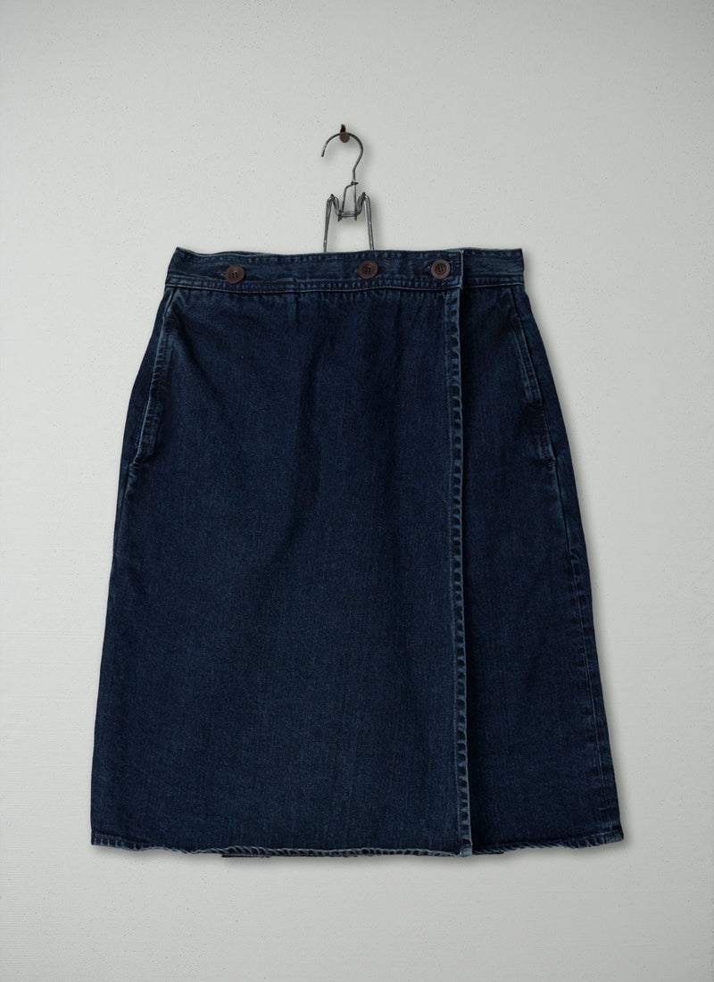 Reworn Denim Wrap Skirt Size 10 (086) | Indigo