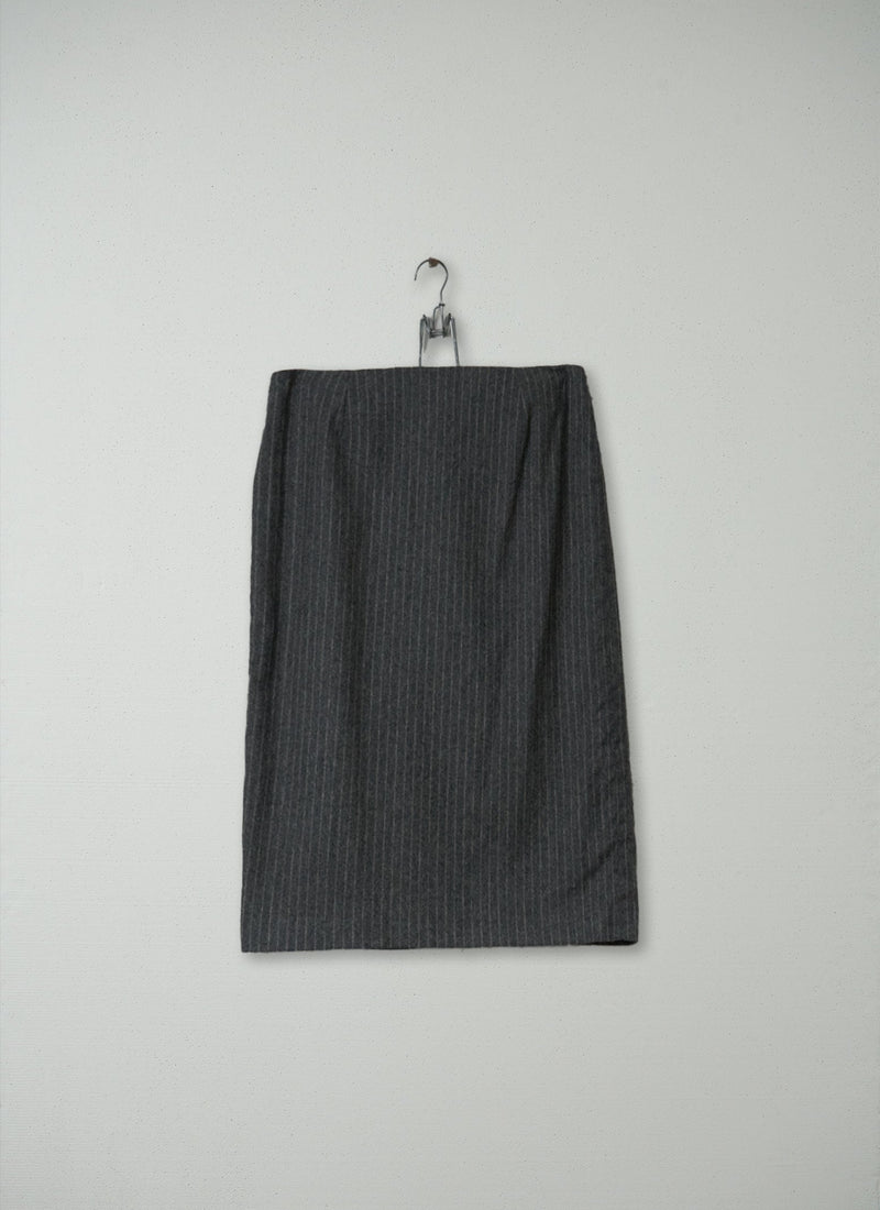 Reworn Pinstripe Pencil Skirt Size 12 (064) | Grey