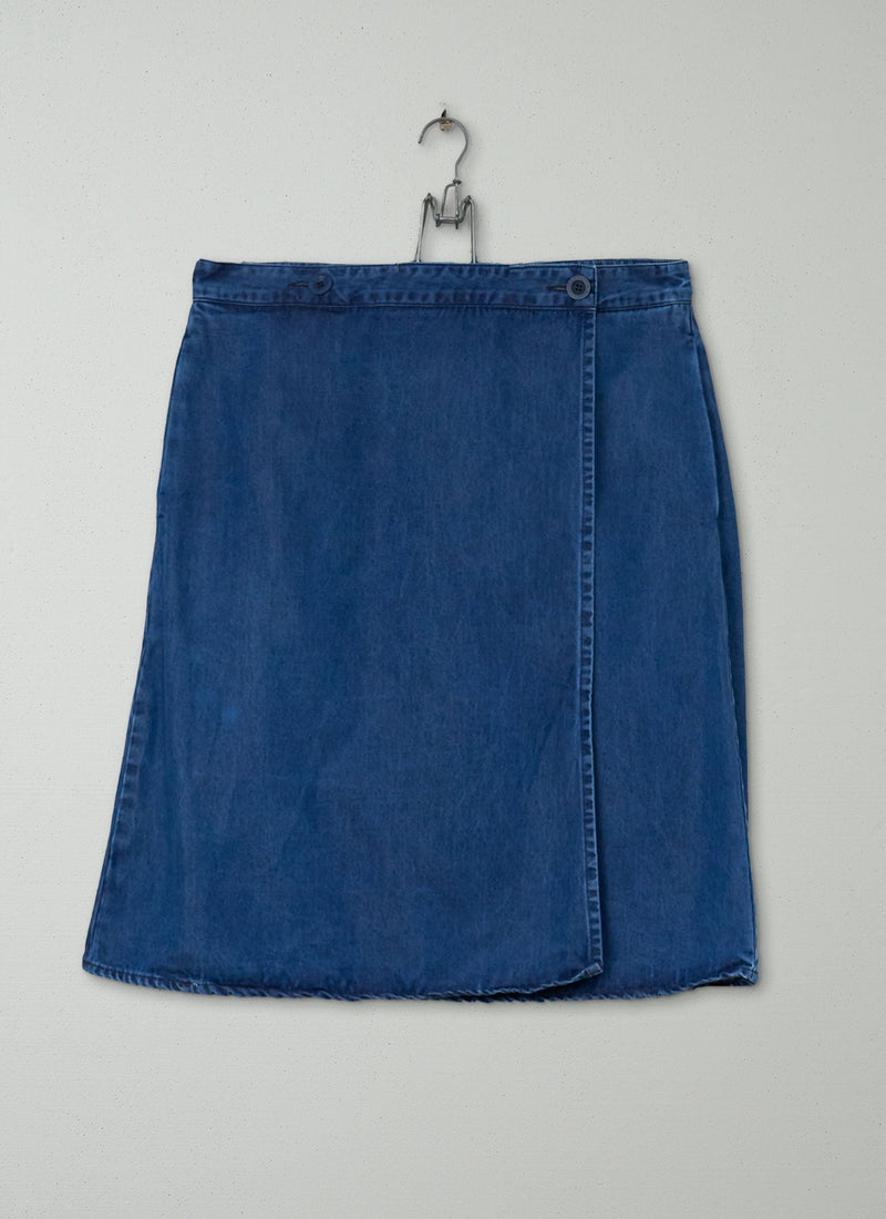 Reworn Chambray Wrap Skirt Size 14 (200) | Indigo