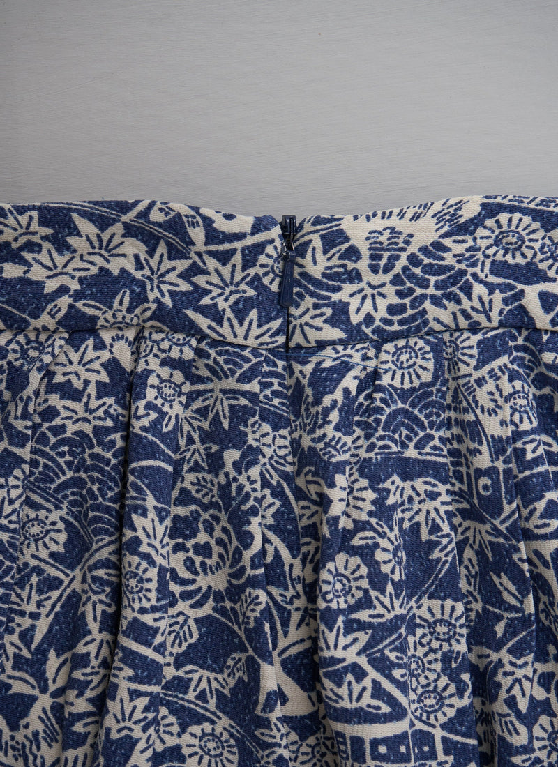 Reworn Ishigawa Print Skirt Size 10 (032) | Blue