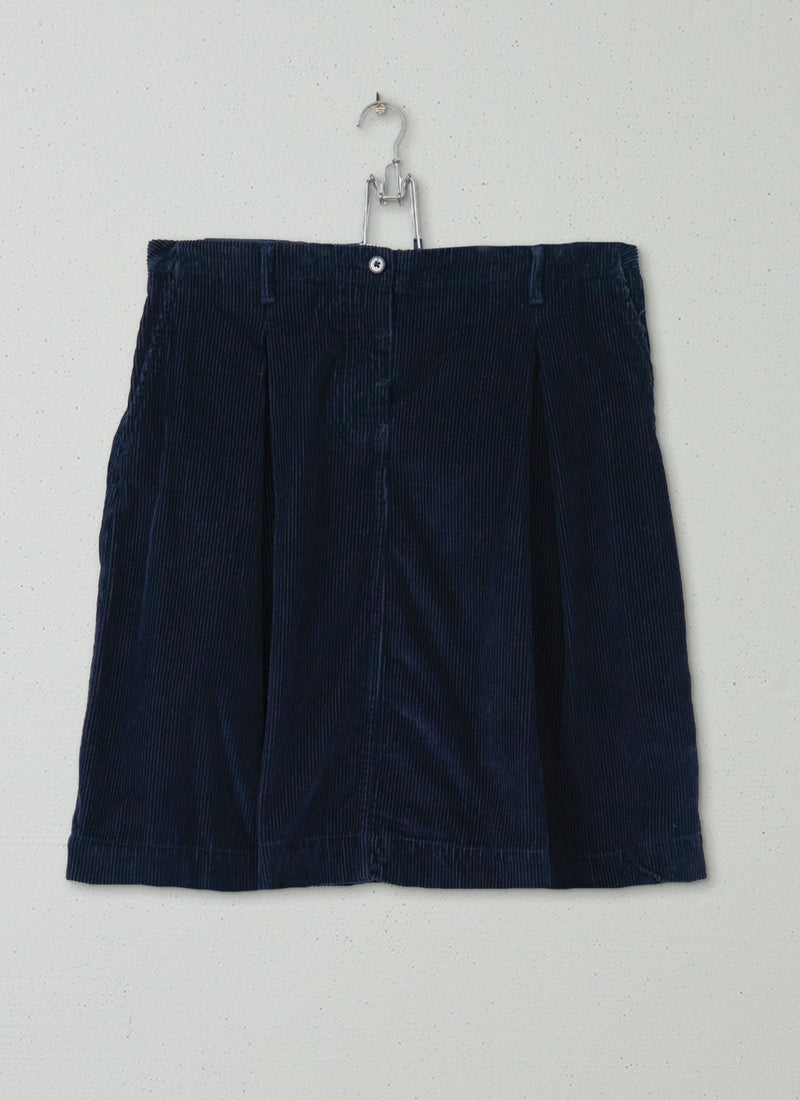 Reworn Cord Pleat Skirt Size 16 (217) | Navy