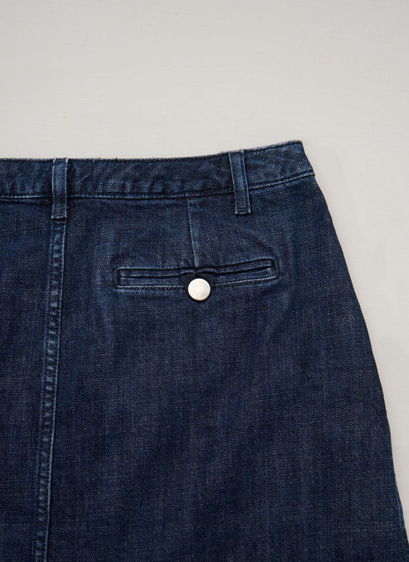 Reworn Stretch Denim Pleat Front Skirt Size 10 (181) | Indigo