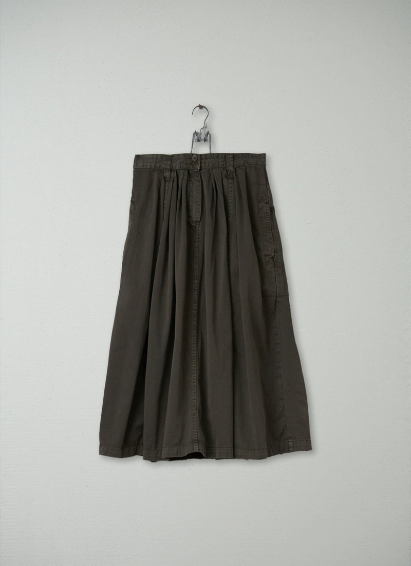 Reworn Cotton Twill Skirt Size 8 (069) | Dark Khaki