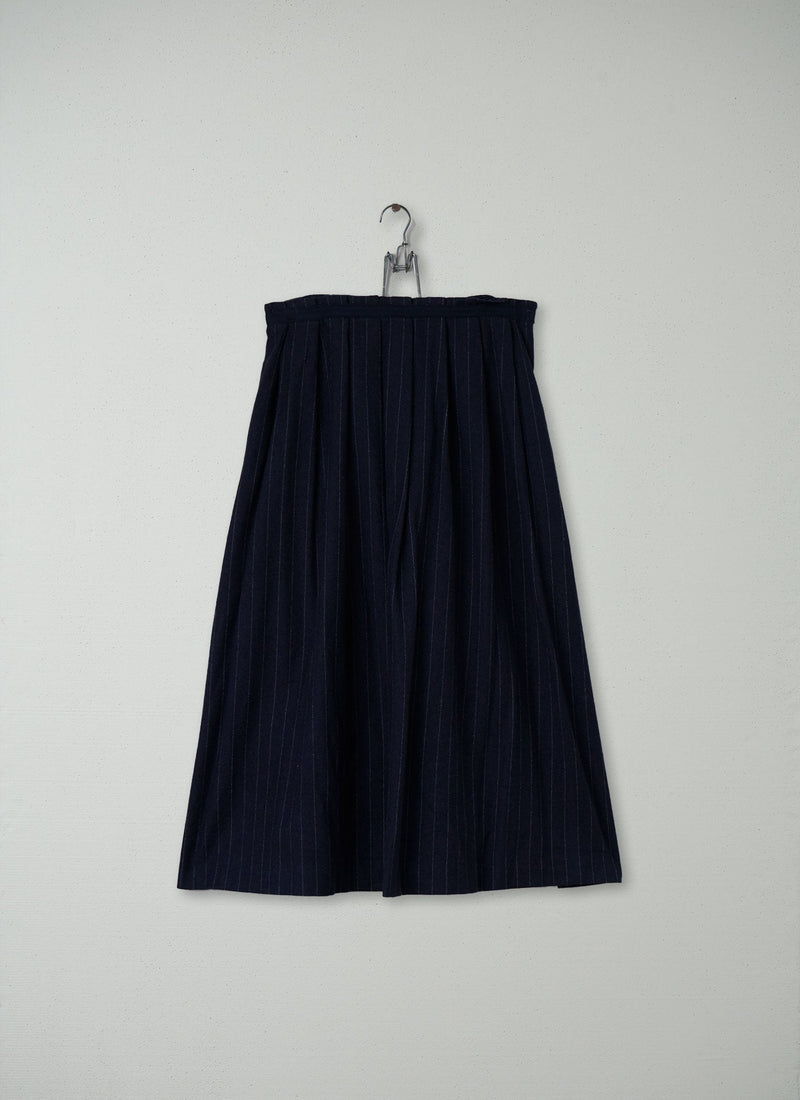 Reworn Pinstripe Wool Skirt Size 10 (057) | Navy