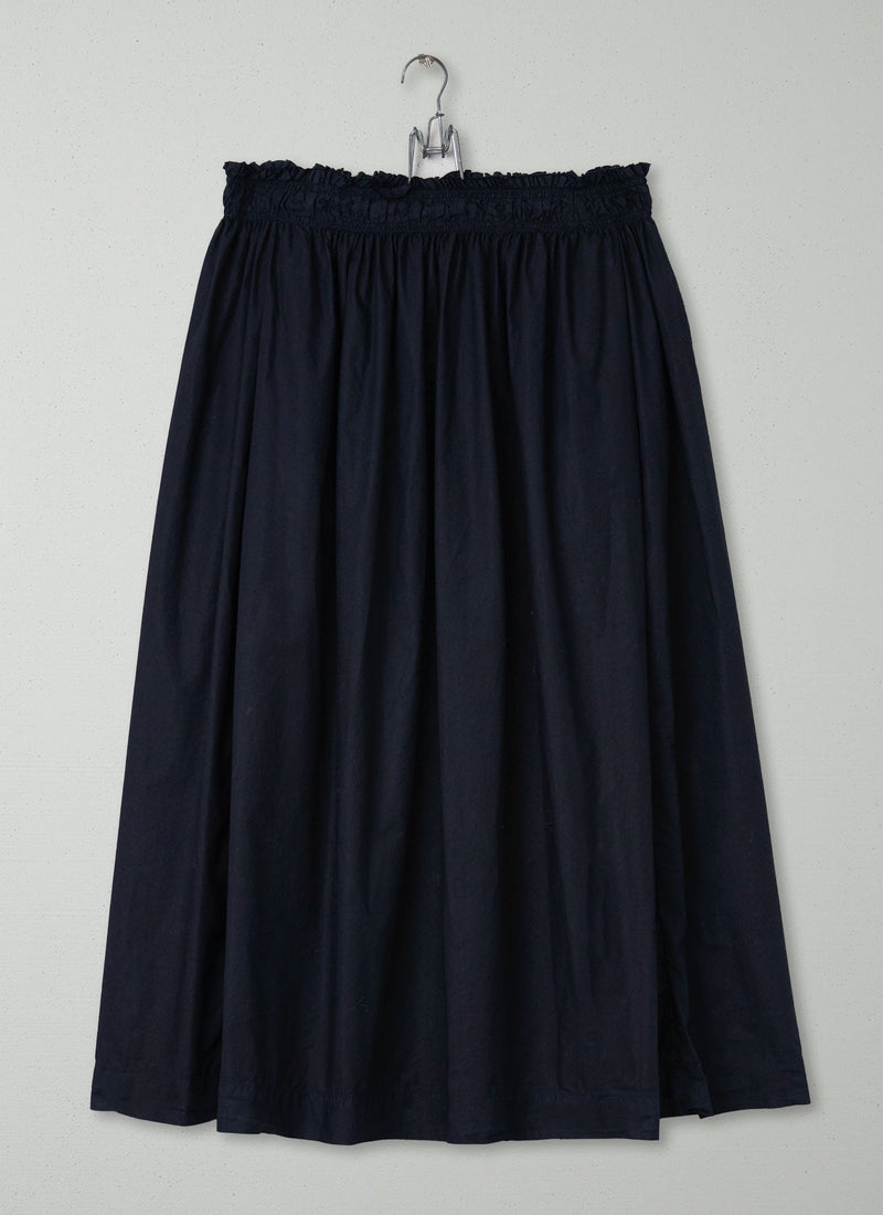 Reworn Poplin Gathered Skirt Size 12 (107) | Deep Navy