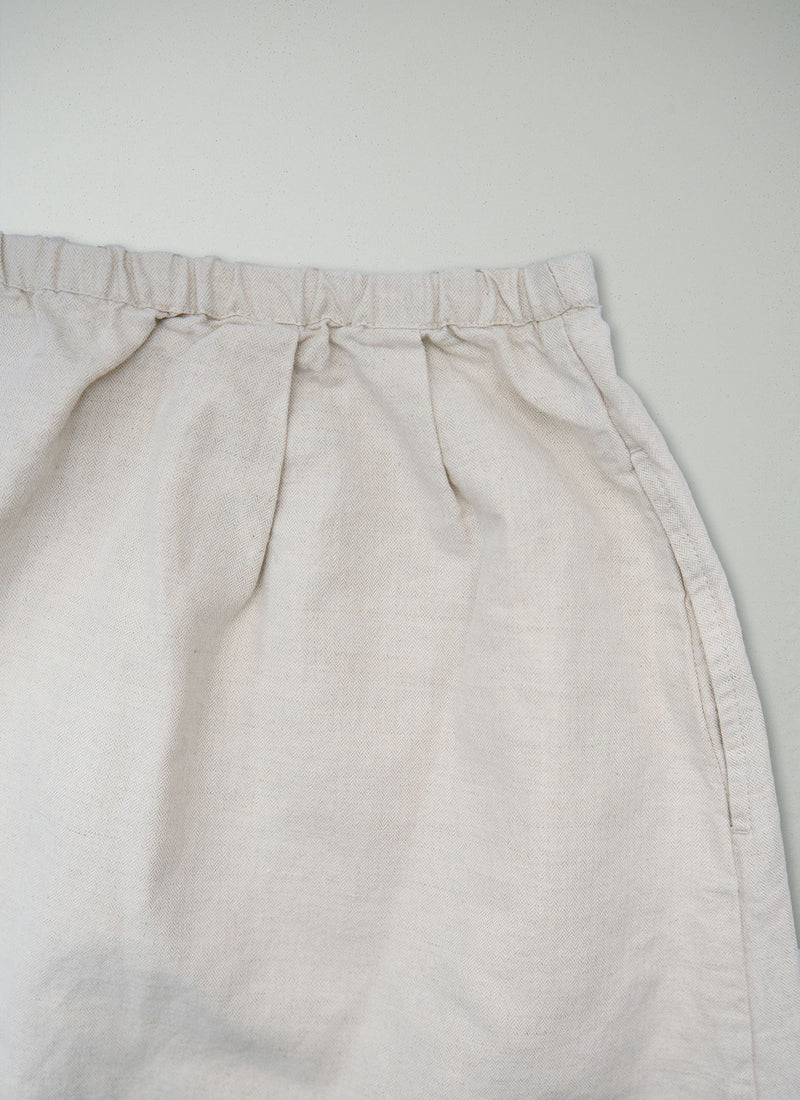 Reworn Herringbone Cotton Linen Skirt Size 6 (287) | Natural