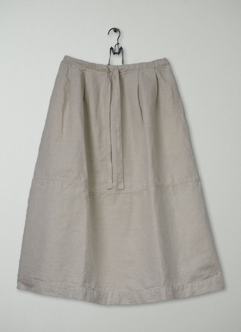 Reworn Herringbone Cotton Linen Skirt Size 6 (287) | Natural