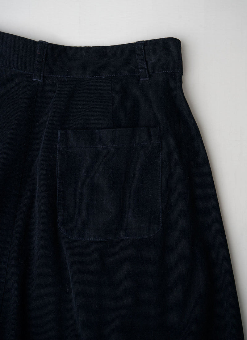 Reworn Needlecord Button Front Skirt Size 10 (082) | Dark Navy