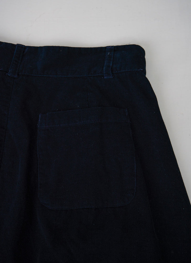 Reworn Needlecord Button Skirt Size 14 (051) | Navy