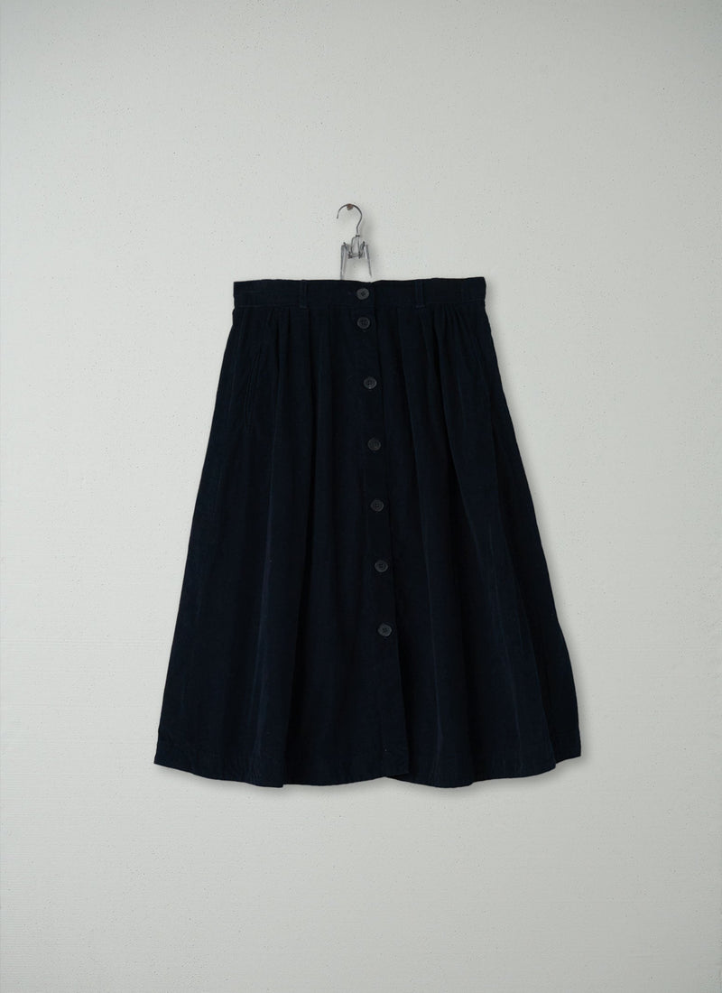 Reworn Needlecord Button Skirt Size 14 (051) | Navy