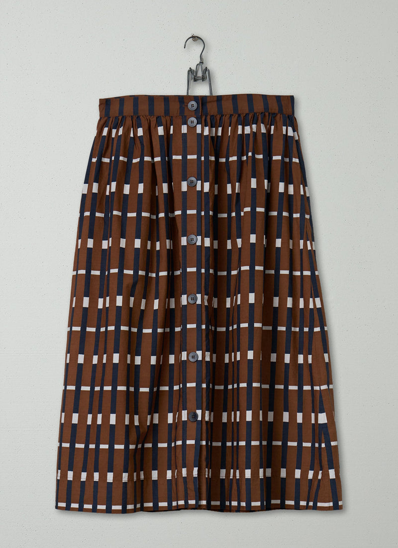 Reworn Check Poplin Button Skirt Size 6 (194) | Multi