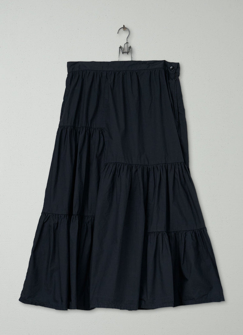 Reworn Tiered Cotton Poplin Skirt Size 8 (227) | Blue Grey