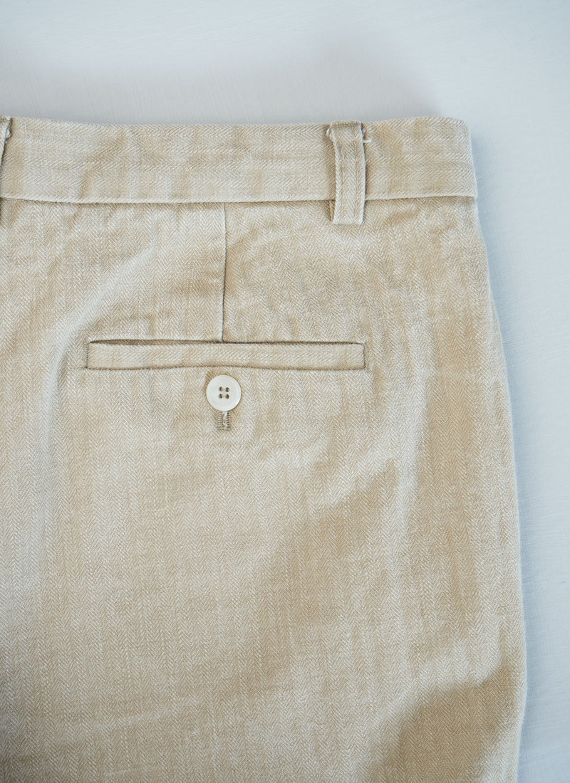 Reworn Herringbone Trousers Size 12 (305) | Natural