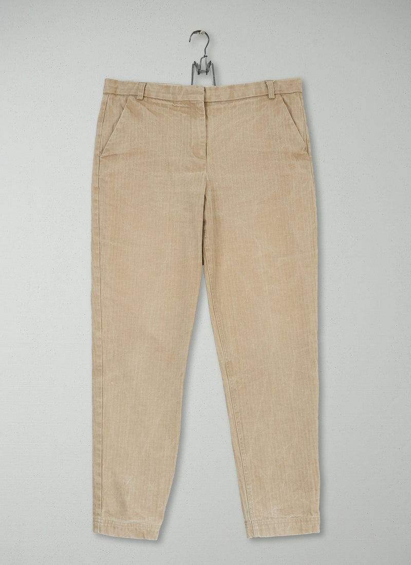 Reworn Herringbone Trousers Size 12 (305) | Natural