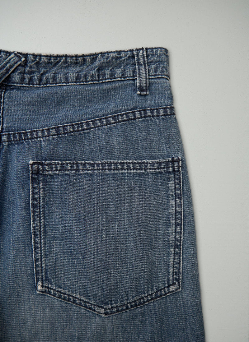 Reworn Denim Pleat Front Trousers Size 10 (1291) | Indigo