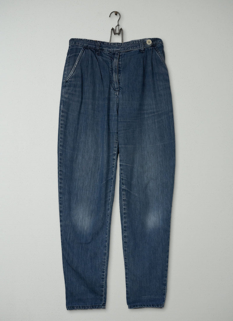 Reworn Denim Pleat Front Trousers Size 10 (1291) | Indigo