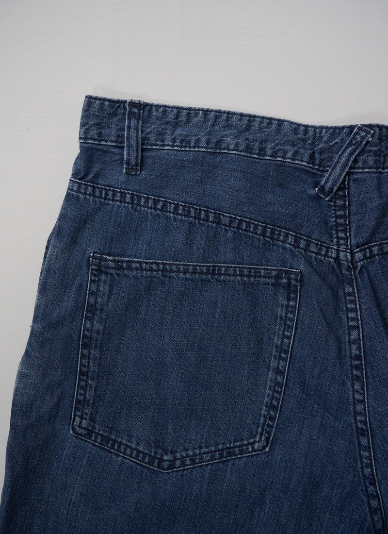 Reworn Denim Pleat Trousers Size 12 (070) | Indigo
