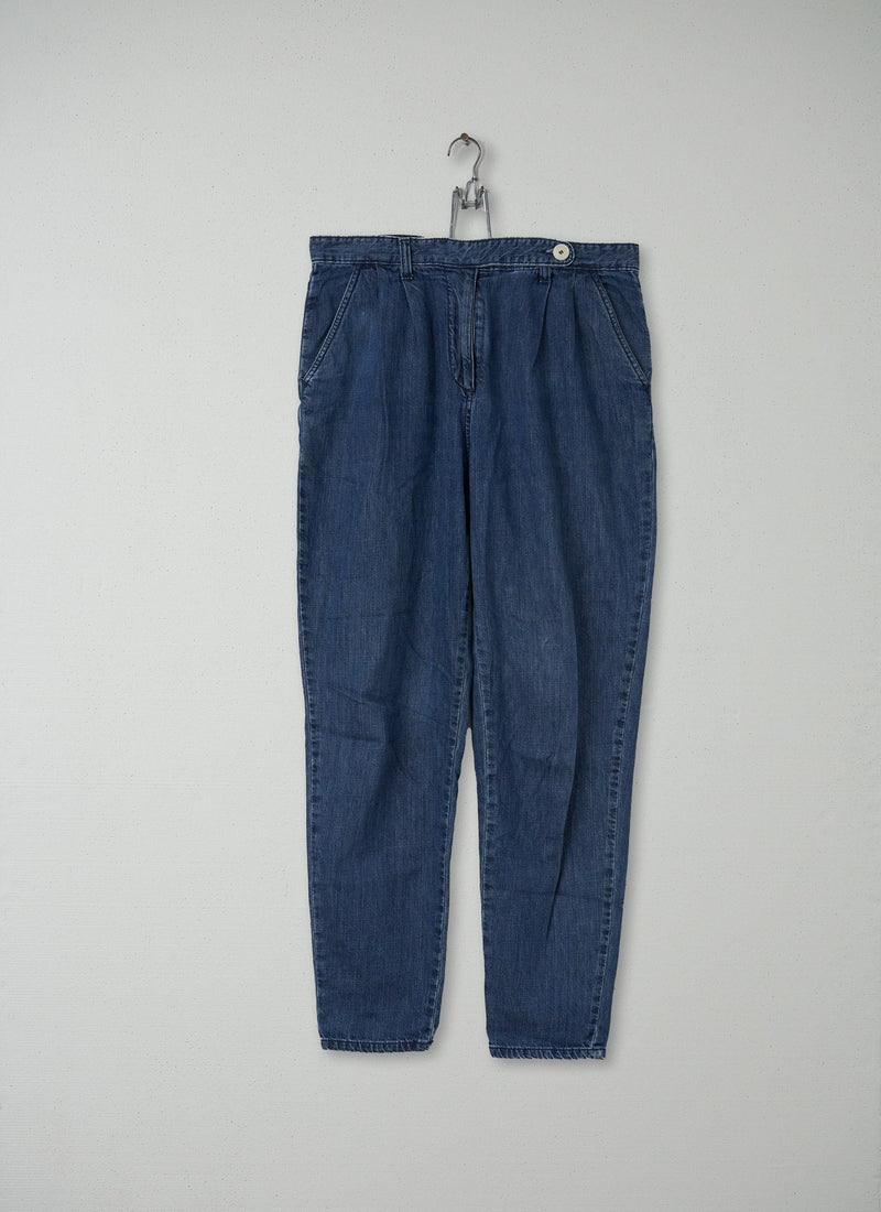 Reworn Denim Pleat Trousers Size 12 (070) | Indigo