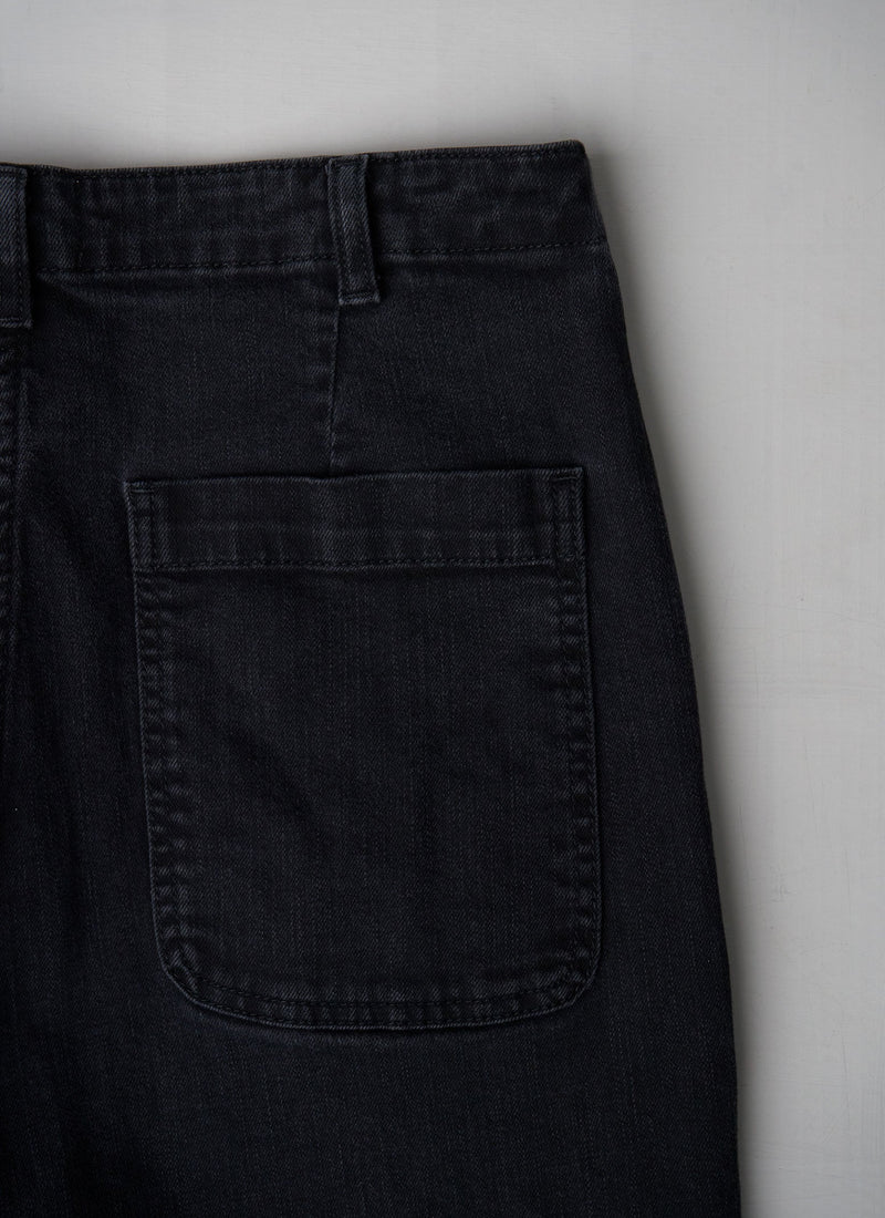 Reworn Black Denim Cropped Ashley Trousers Size 14 (772) | Washed Black