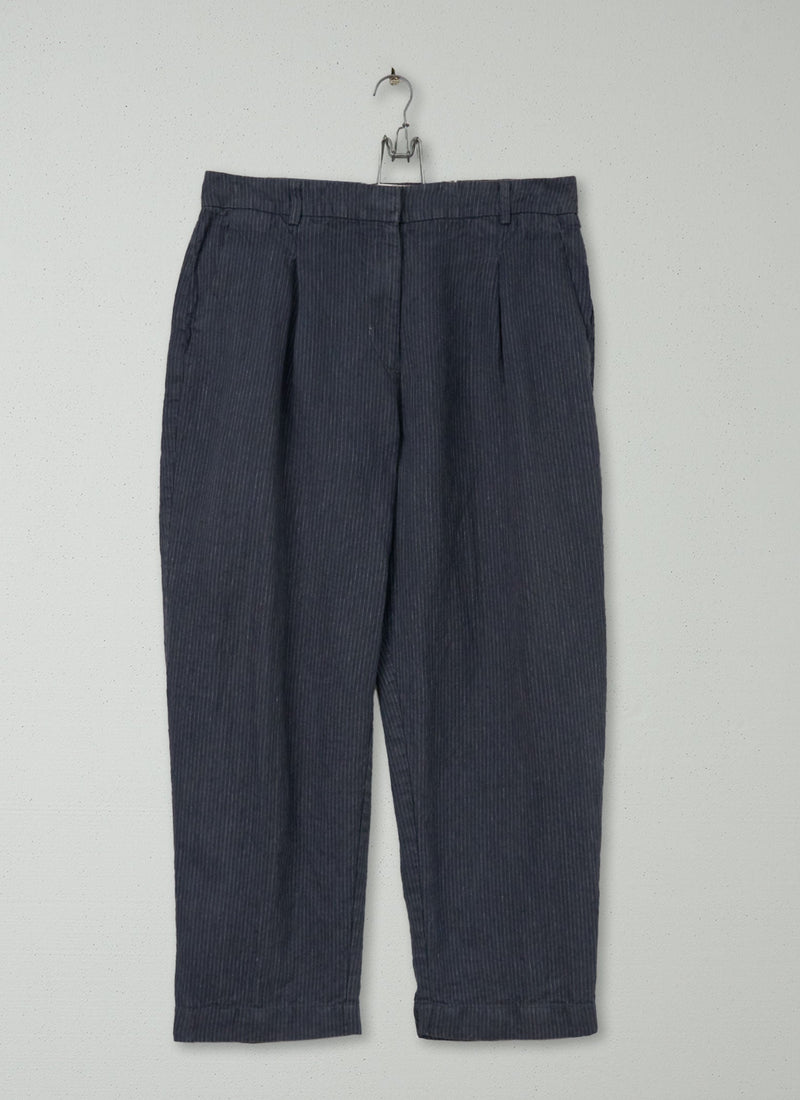 Reworn Stripe Linen Trousers Size 12 (755) | Multi