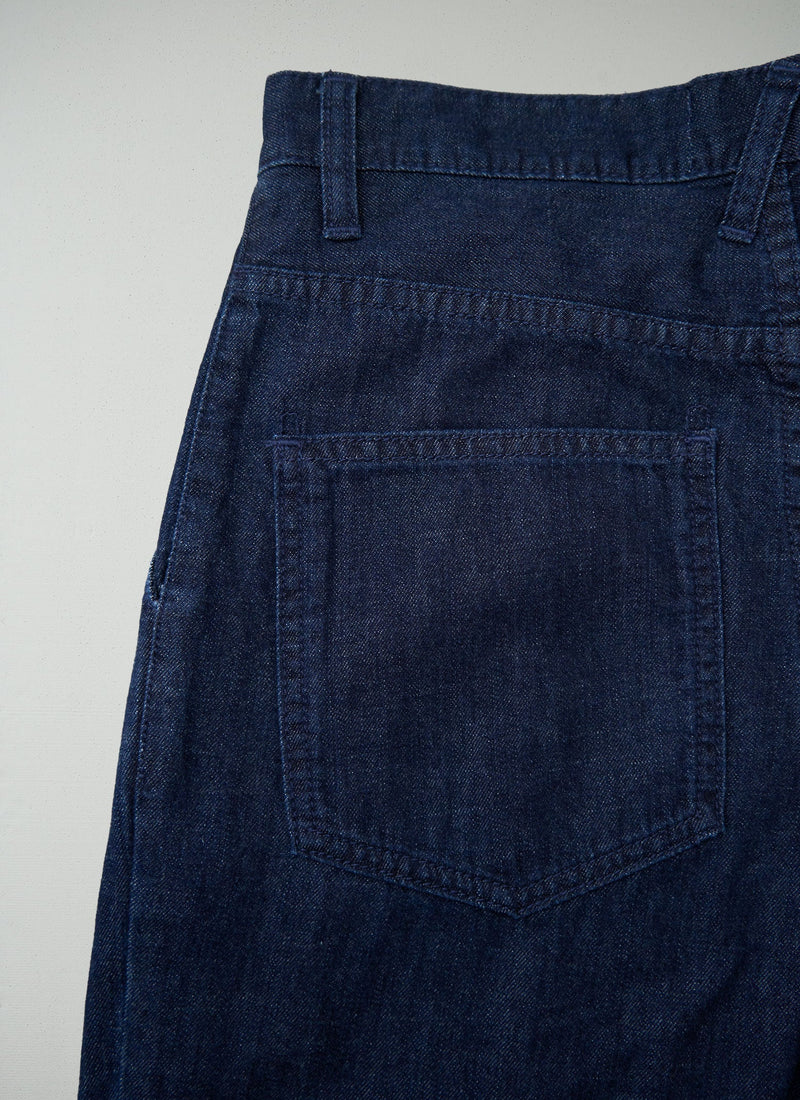 Reworn Denim Pleat Front Trousers Size 8 (1386) | Indigo