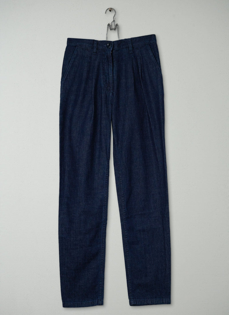 Reworn Denim Pleat Front Trousers Size 8 (1386) | Indigo