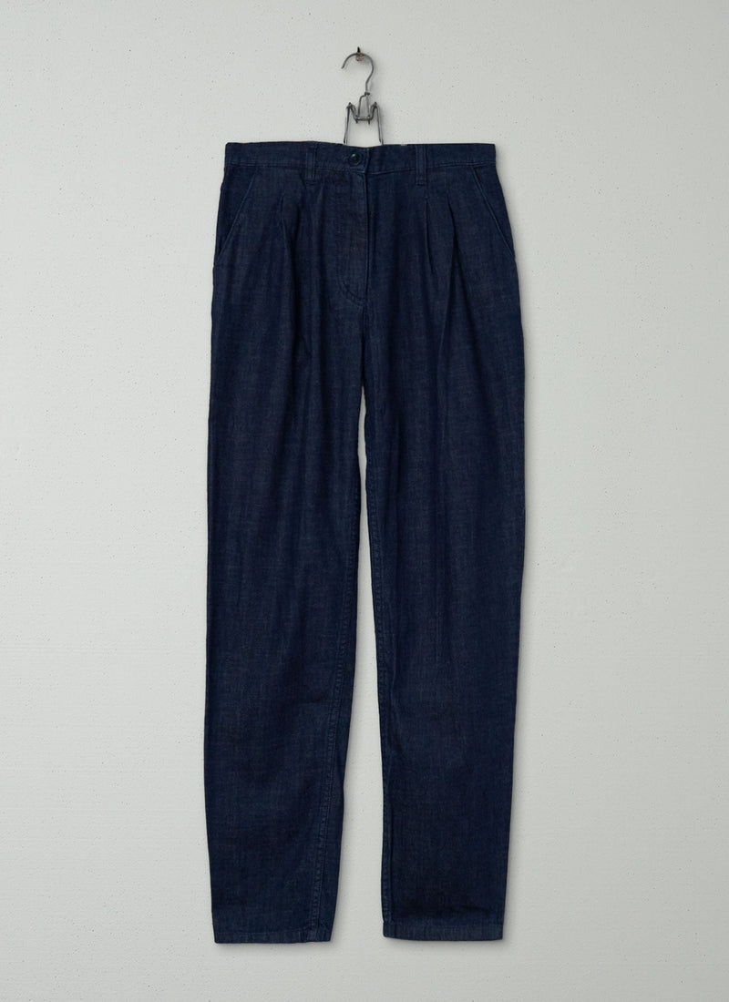 Reworn Denim Pleat Front Trousers Size 8 (833) | Indigo