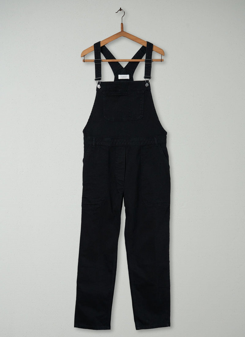 Reworn Denim Dungarees Size 12 (277) | Black