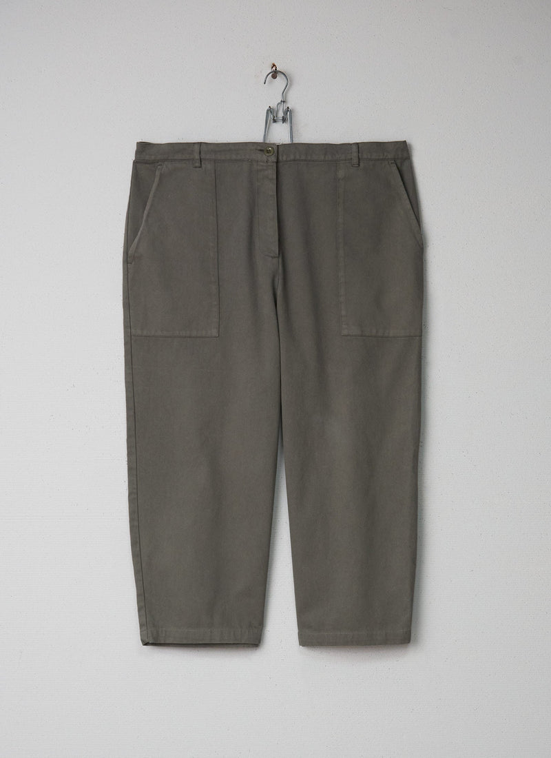Reworn Cropped Workwear Trousers Size 18 (011) | Khaki