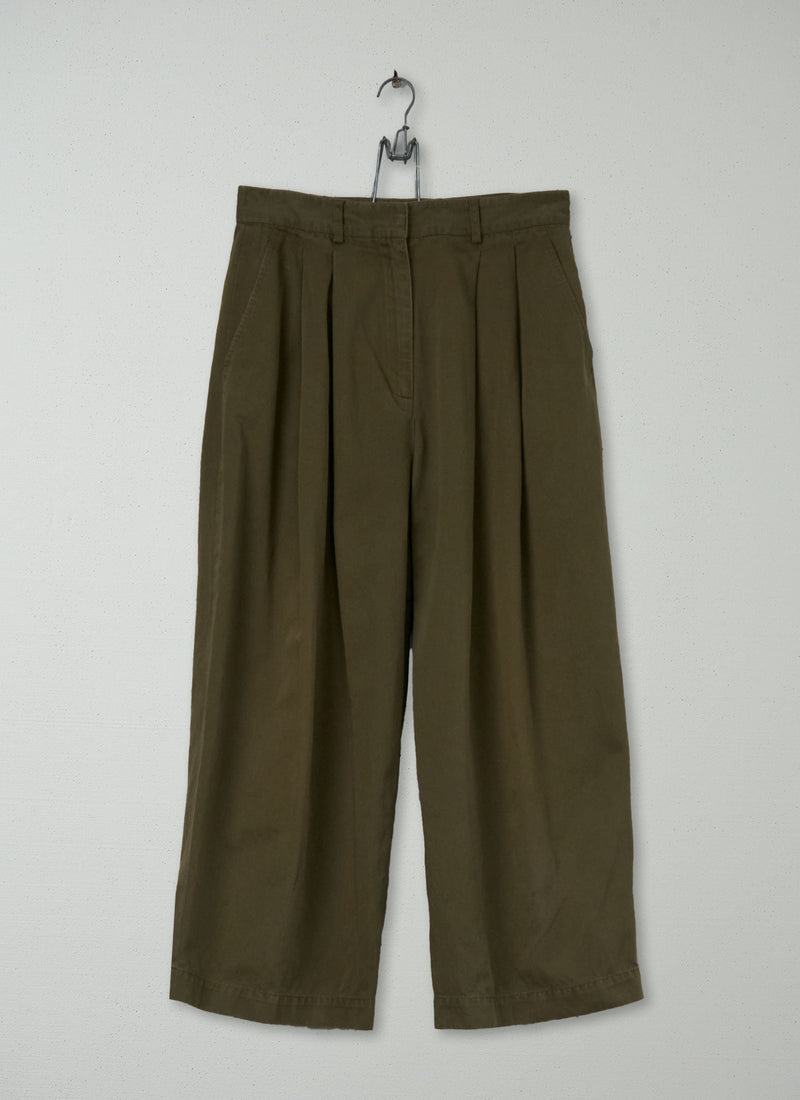 Reworn Cotton Linen Trousers Size 10 (925) | Moss Green