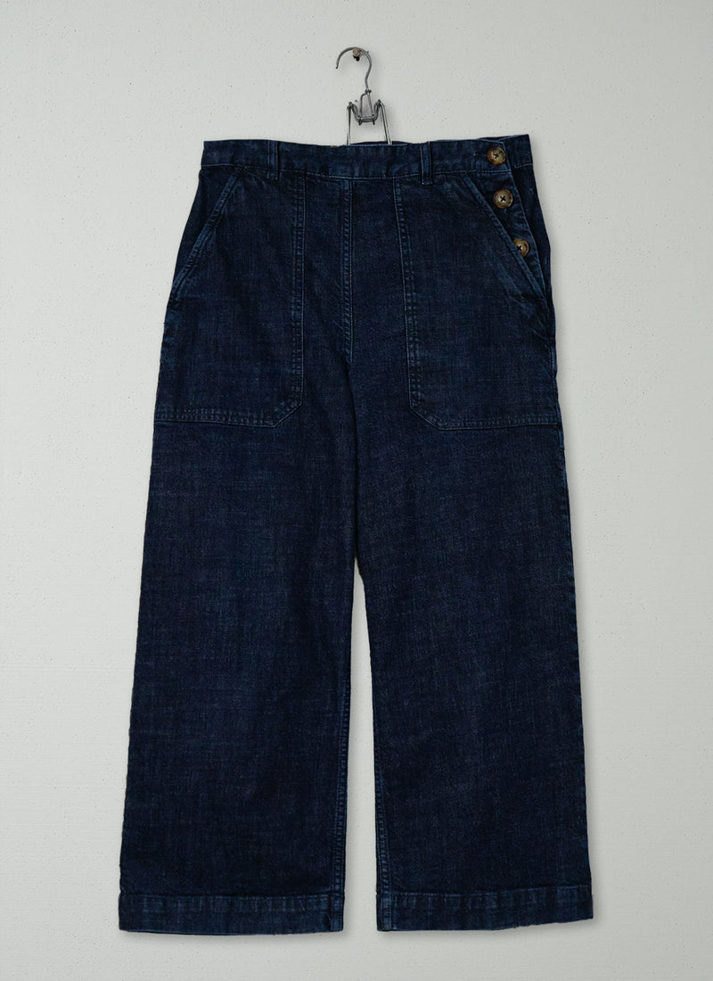 Reworn Denim Side Button Trousers Size 10 (1209) | Indigo