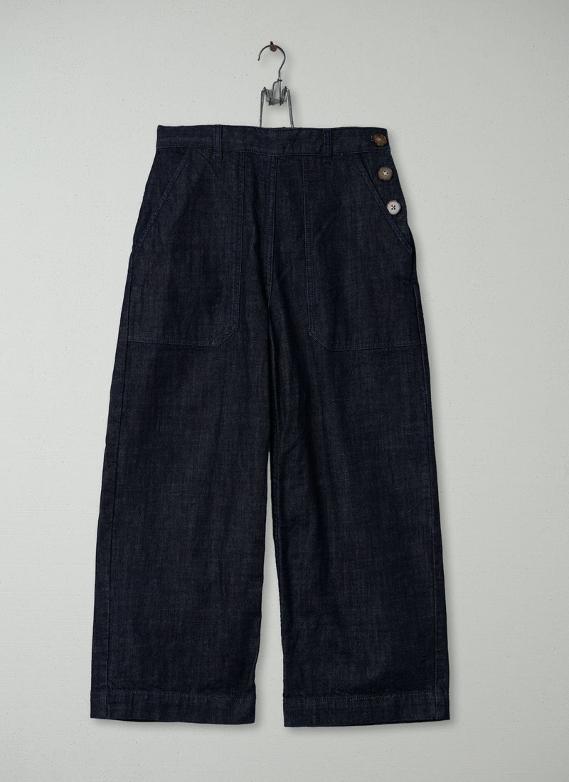Reworn Denim Side Button Trousers Size 10 (209) | Indigo