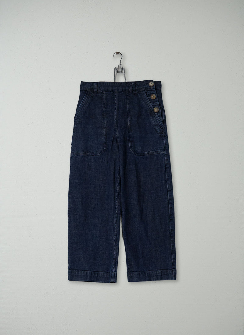 Reworn Denim Side Button Trousers Size 8 (144) | Indigo