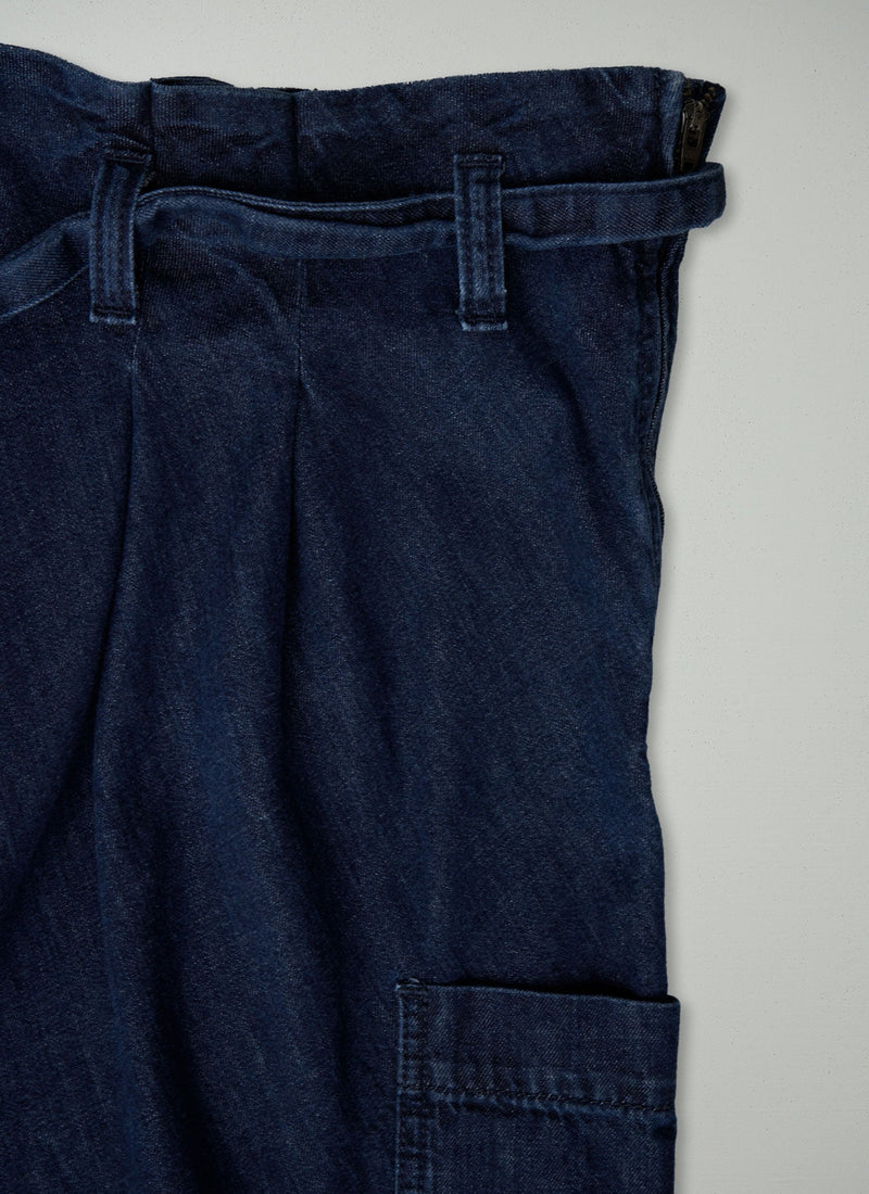 Reworn Cropped Paperbag Trousers Size 14 (219) | Indigo
