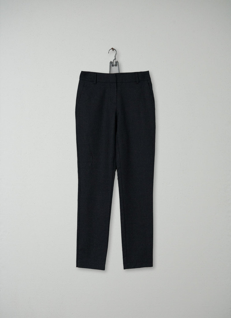 Reworn Fine Wool Cigarette Trousers Size 6 (088) | Charcoal