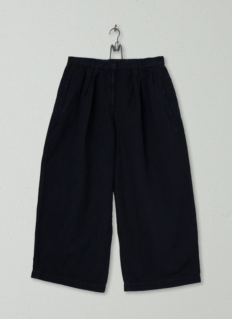 Reworn Cotton Linen Cropped Trousers Size 8 (953) | Slate