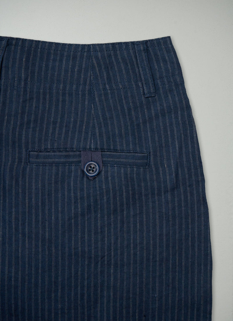 Reworn Stripe Linen Trousers Size 10 (1222) | Grey Blue