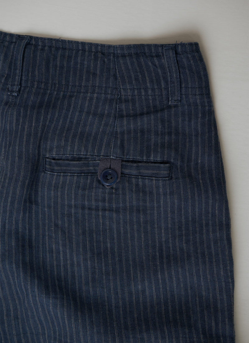 Reworn Stripe Linen Trousers Size 6 (044) | Blue Grey