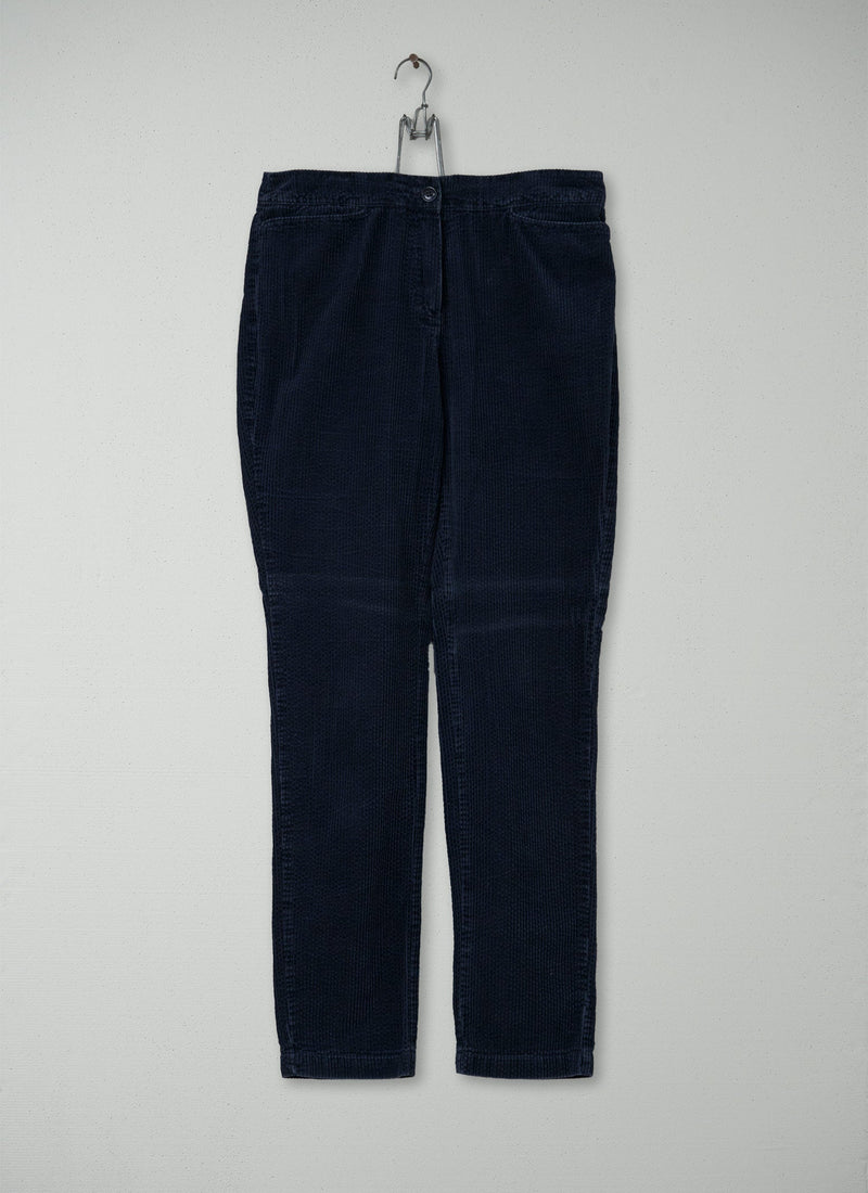 Reworn Cord Slim Leg Trousers Size 10 (057) | Blue/Black